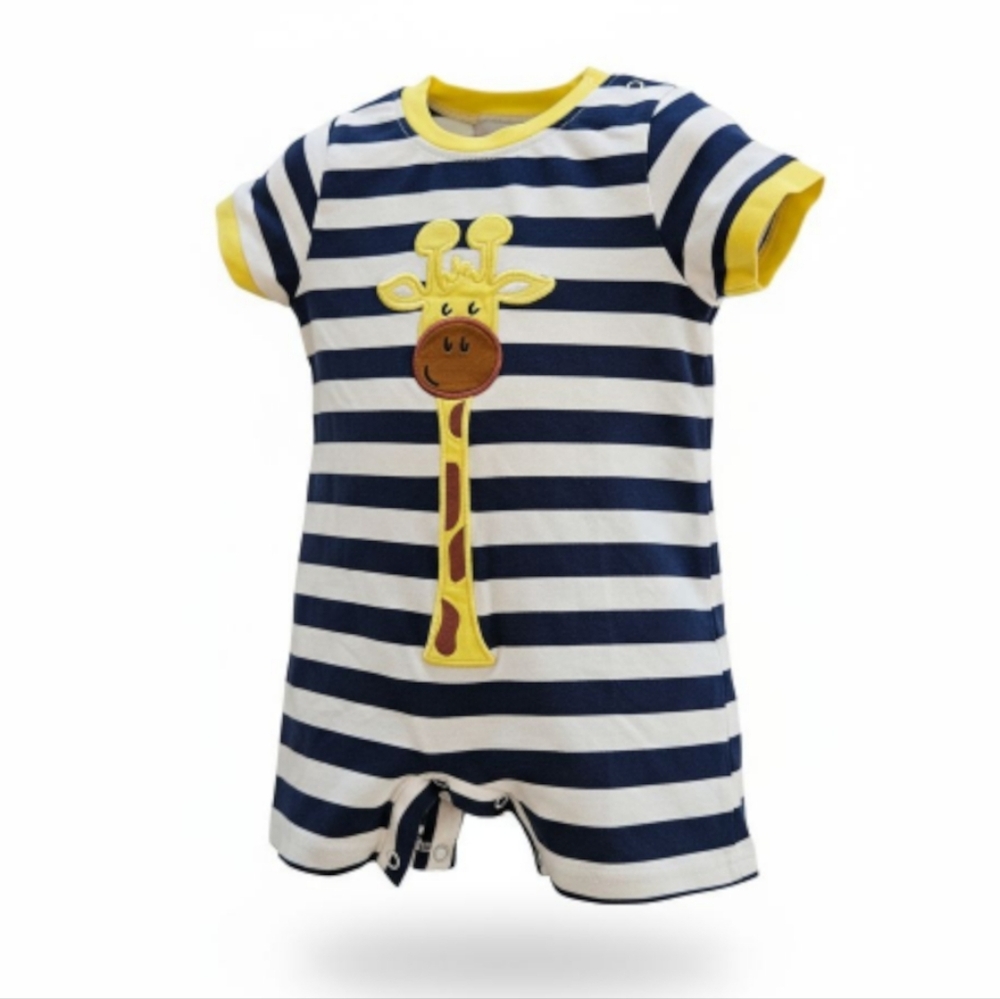 Smocking Dog Boutique Navy Striped Giraffe Romper Sz 12M